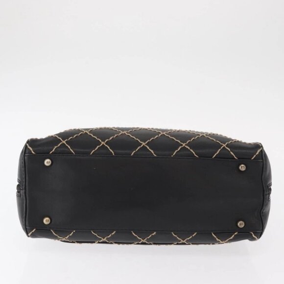 CHANEL Wild stitch Hand Bag Lamb Skin Black CC Auth BA8410 - Picture 7 of 16
